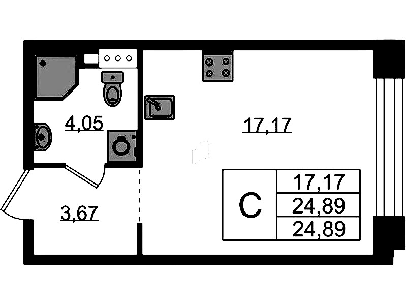 Квартира студия 24.89 м², 4/5 эт., ЖК «Plus Пулковский»